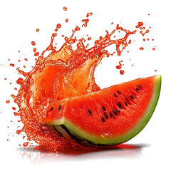 Front view of an organic wave-shaped watermelon juice splash isolated on a white transparent background