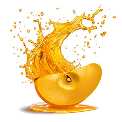 Front view of an organic wave-shaped apple juice splash isolated on a white transparent background