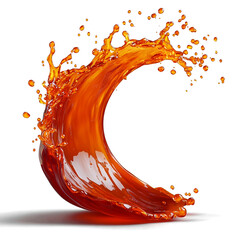 Front view of an organic wave-shaped hot sauce splash isolated on a white transparent background
