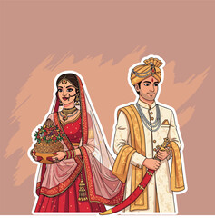 Obraz premium Wedding Couple Sticker Set – Bride and Groom Vector Pack, Romantic Celebration and Love Icons