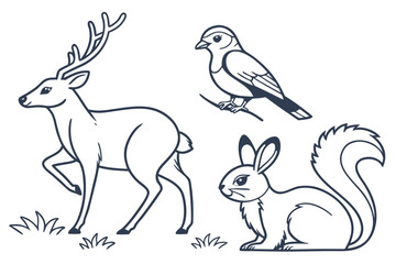 Obraz premium Minimal Wildlife Forest Animals Icon Set Abstr (3) Vector SVG Design