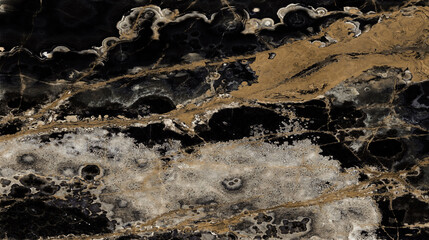 Dark marble surface with dramatic gold and white veins
