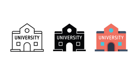 University building icons in various styles and colors