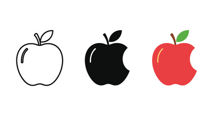 Three apples with different colors and styles