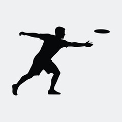 Silhouette of a man catching a flying disc during a game vector illustration