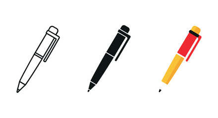 Three pens in different colors and designs