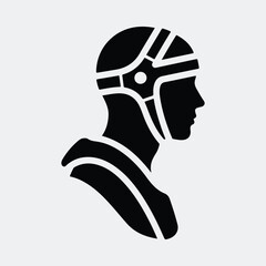 Silhouette person head wearing protective helmet gear side profile vector illustration
