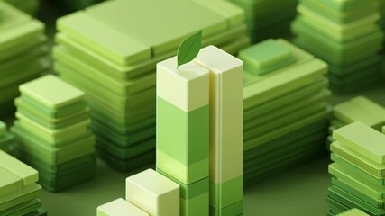 Layered green bar chart for eco-investment concept. Represents financial growth with a focus on sustainability and environmental awareness.