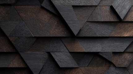 Dark geometric wooden texture with abstract 3D shapes and lines