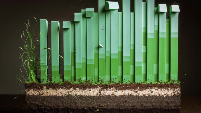 Layered green bar chart for eco-investment concept. Represents growth and sustainability through visual data.