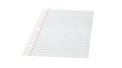 A loose sheet of lined paper with two holes