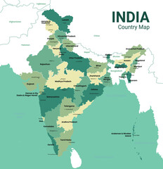 India map hgih quality vector map with state names 
