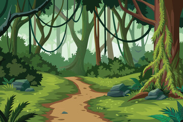 a lush jungle scene with a winding path and dense vegetation growth high quality © MAYENUDDIN