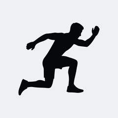 Silhouette male athlete running or exercising in dynamic pose vector illustration