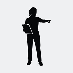 Silhouette professional woman manager pointing direction holding a clipboard vector illustration