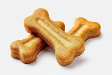 Dos galletas con forma de hueso sobre un fondo blanco.