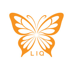 LIQ Elegant Orange Butterfly Logo. LIQ Design for Beauty, Spa. LIQ Wellness and Fashion Branding.
