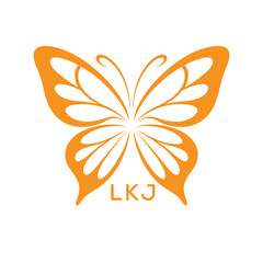 LKJ Elegant Orange Butterfly Logo. LKJ Design for Beauty, Spa. LKJ Wellness and Fashion Branding.
