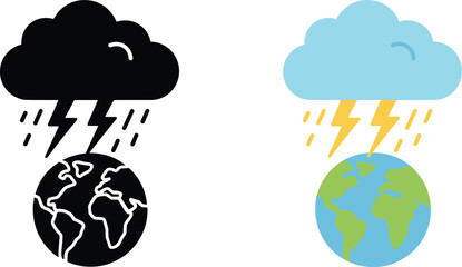 Storm Earth climate icons set, global weather change flat vector design collection