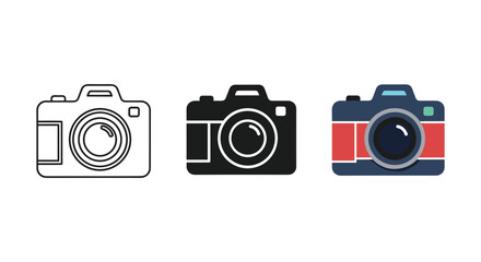 Set of three different camera icons in various styles