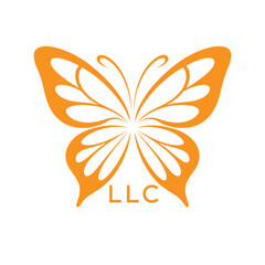 LLC Elegant Orange Butterfly Logo. LLC Design for Beauty, Spa. LLC Wellness and Fashion Branding.
