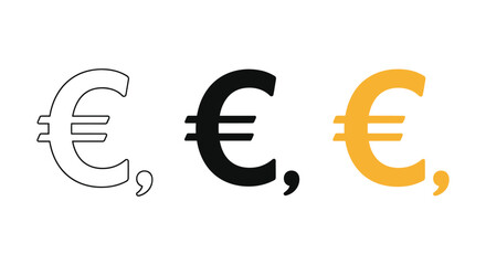 Euro currency symbol in different colors and styles