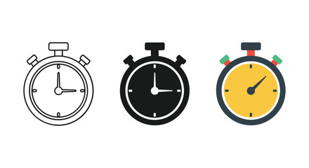 Stopwatch icons in different styles and colors