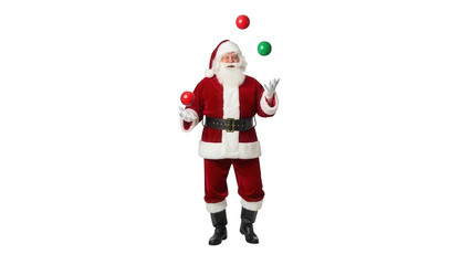 Santa Claus Juggling Christmas Ornaments on Black Background
