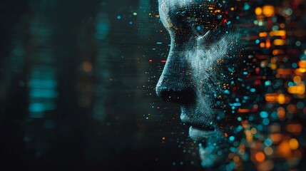 Futuristic face with digital particles