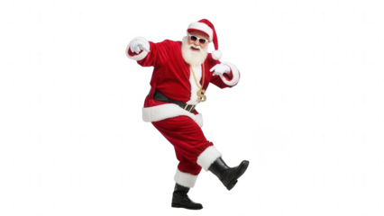 Funky Santa Claus in Sunglasses Dancing on Black Background
