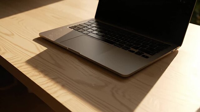 Laptop and Succulent on Wooden Desk - A Serene Workspace.