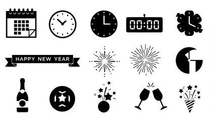 New year celebration icons set