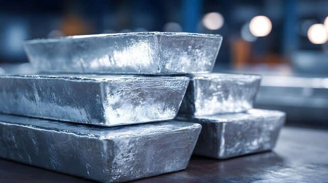 Stack of Raw Metal Ingots in Industrial Setting.