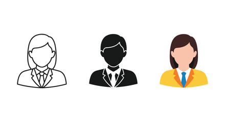 Three business professionals illustrated in different styles