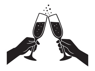 Silhouette black of two champagne glasses toasting vector illustration © Abu sayam CF 1805249
