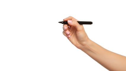 Female Hand Holding Black Marker Ready To Write On Black Background