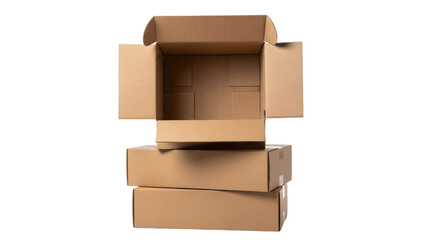 Obraz premium Stack Of Cardboard Boxes With Open Top Box On Black