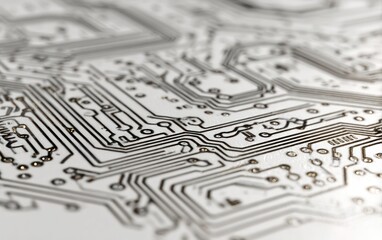 Close up of a detailed circuit board design with intricate lines and patterns