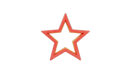 A Glossy Red Star Outline Shape with a Golden Glow Isolated on a Transparent Black Background Perfect for Graphic Design and Celebration Themes