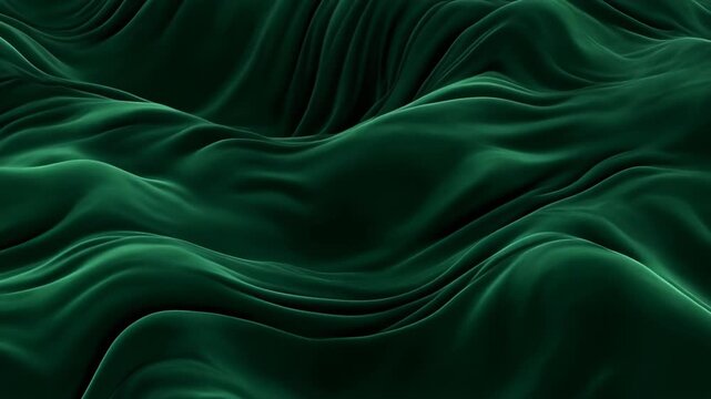 Flowing, emerald green fabric in undulating waves with subtle shadows and highlights