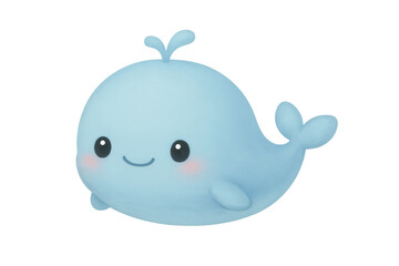 Fototapeta premium Cartoon whale character swimming happily, smiling with rosy cheeks, featuring adorable kawaii style design