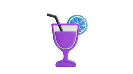 A Refreshing Purple Cocktail Drink with a Blue Lemon Slice and Black Straw on a Transparent Background Ideal for Summer Promotions
