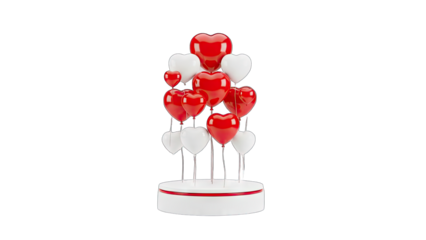 A Romantic Arrangement Of Red And White Heart Shaped Balloons Floating Above A White Stage With A Transparent Background