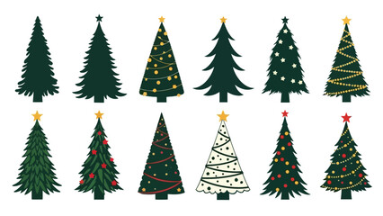Obraz premium Collection of Diverse Christmas Trees with Stars and Ornaments, Festive Decorations