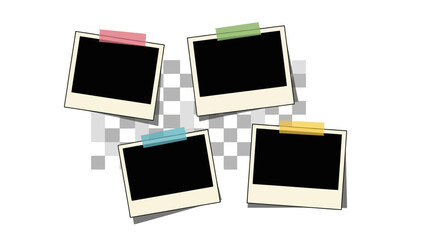 Four Empty Retro Polaroids Taped to a Checkerboard Background, Graphic Design