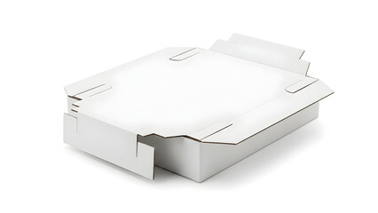 Empty white cardboard container box, simple packaging for product shipping or storage, clean design