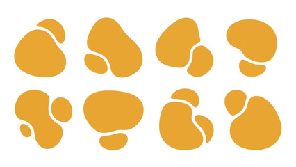 Set of Eight Abstract Organic Shapes in Mustard Yellow Color on White Background