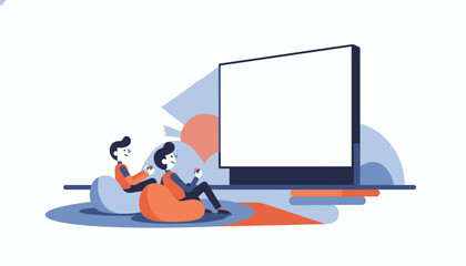 Friends Playing Video Games on Large Screen Illustration
