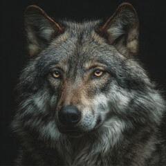 portrait of a powerful wolf with a calm proud expression