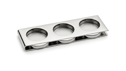 Three circular compartments in a shiny metallic tray, perfect for spices or small portions